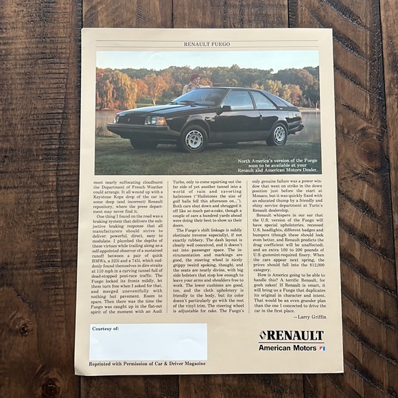 Vintage 1982 Renault Fuego Car & Driver Article Reprint - Picture 2 of 2